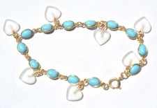 Bracciale Oro Giallo 18 Kt Con Turchesi E Cuori Di Cristalli