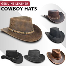 Cappello cowboy western uomo vera pelle stile australiano marrone chiaro cavallo pazzo cespuglio cappelli