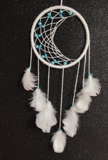 Acchiappasogni Artigianale Tema Luna Bianca, Diametro 15cm, Lunghezza 43cm