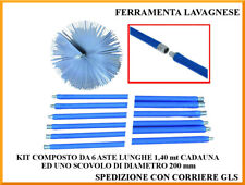 Kit pulizia canna fumaria spazzacamino 6 aste da 1,40 metri con scovolo Ø 200 mm