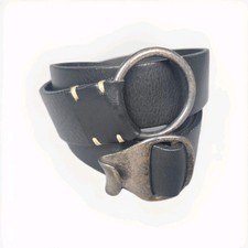 Cintura Stefano Corsini nera Italia Sam Browne taglia 40 gancio passante pelle anticata 