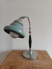 Lampada da tavolo ministeriale alluminio e bachelite azzurro tiffany '30 vintage