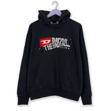 Felpa Diesel nera con stampa e cappuccio 100% cotone - Taglia M uomo