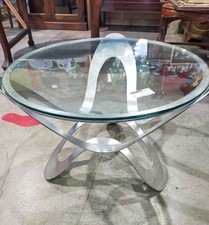 Tavolino da salotto tondo design "Space" argento e cristallo 