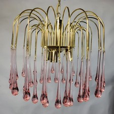 Lampadario a goccia vintage Murano metà secolo - anni 70 rosa e oro decorativo UK