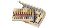 Set completo con box in legno di 25 sgorbie/scalpelli legno PFEIL HBS 25 