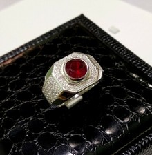 Anello In Argento Sterling 925 Con Gemma Di Rubino Riscaldata Per Uomo #1488