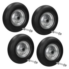 4 x Ruota per carriola gomma piena PU antiforatura 4.80/4.00-8 nero incl. asse