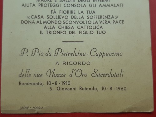Padre pio 1960 santino - padre,