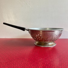 Vintage Aluminium Colander with Black Handle Retro Kitchen Strainer Kitchenalia