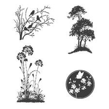 Stampin Up Serene Silhouettes Set Mount Rubber Stamps natura piante paesaggio