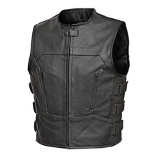 Gilet da motociclista in pelle nera da uomo - stile antiproiettile attrezzatura da equitazione moto USA