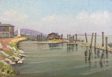 Impressionista Quadro a Olio R. Bianco Port Said Tewfik? Suez Canale Egitto #2