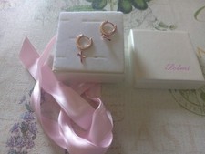 Coppia Orecchini Anelli Croce Oro Rosa regalo comunione cresima