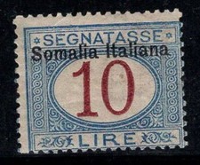 Somalia italiana 1909 Sass. 22 mai usati * MH 80% affrancatura 10 lire, fico ovale