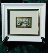 QUADRETTO CREAZIONI ARTISTICHE SERIE ORO PAESAGGIO INVERNALE NAIF LANDSCAPE '80s