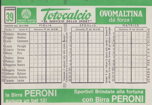 Totocalcio schedina 39 del - schedina,