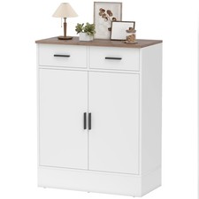 HOMCOM Credenza Moderna con  Armadietto a 2 Ante e 2 Cassetti Bianco e Legno