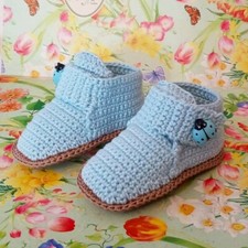 Scarpette Neonato/Neonata Uncinetto con Coccinella, in lana, Fatte a Mano