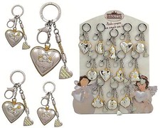 N.1 BOMBONIERA COMUNIONE-CRESIMA PORTACHIAVI ANGELO ARGENTO 925% CUORE e DEDICA