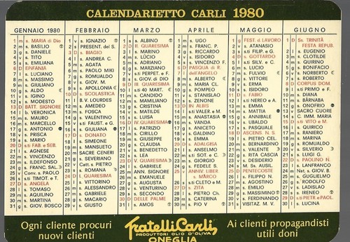 Calendarietto olio fratelli - calendarietto,