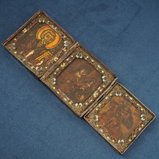 Iconostasi russa in argento e smalto, trittico religioso dipinto - spedizione gratuita USA