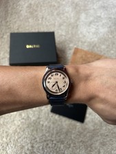 Orologio Baltic Automatico MR01 Micro Rotore Quadrante Salmone Esposizione Blu 