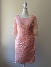 Abito Mingda’s donna taglia M rosa tubino pizzo midi increspato elegante festa matrimonio