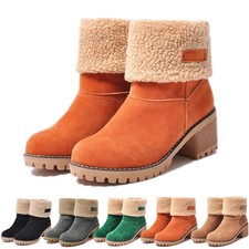 Stivali invernali donna stivali con tacco stivaletti caldi foderati scamosciati