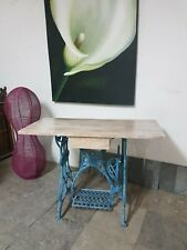 Tavolo-consolle con base Singer in ferro e ripiano in legno di pioppo tulip