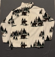 Giacca pile vintage nera montagna pile profondo orso e cucciolo med made in USA DIFETTO