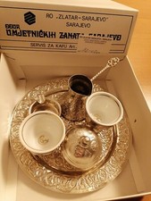 Set caffè turco alluminio originale Sarajevo con tazzine porcellana, posacenere