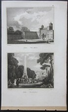 1834-37 ROMA Villa Medici Borghese veduta Audot acquaforte su acciaio originale