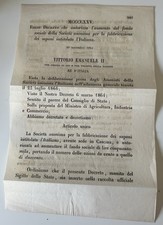 Regio Decreto Vittorio Emanuele II  Cascina Pisa Fabbricazione Saponi Rarissimo