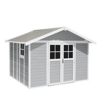 CASETTA DA GIARDINO IN PVC GROSFILLEX "DECO 11" GRIGIO E BIANCO 370X407X250 C...