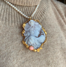 Collana VINTAGE Argento Oro CAMMEO CONCHIGLIA CONCHIGLIA NATURALE BEN INTAGLIATA ITALIA 