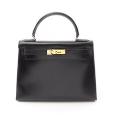 Borsa a tracolla HERMES Kelly 28 a mano R Box pelle di vitello nera usata GHW