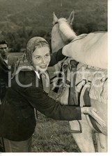 1953 FENIS (AO) Jean WALLACE controlla la sella del suo cavallo *Foto 13x18 cm