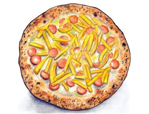 Acquerello pizza patatine - pizza,