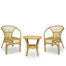 Salotto Maya in legno di bambù e vimini naturale con 2 poltrone e 1 tavolino