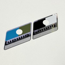 Distintivo batteria Ludwig anni 70 80 blu e oliva, bianco e nero parte vintage a punta