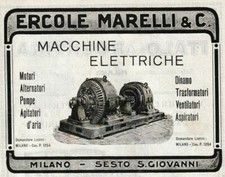 PUBBLICITA' 1920 ERCOLE MARELLI MILANO MACCHINE ELETTRICHE MOTORI POMPE 