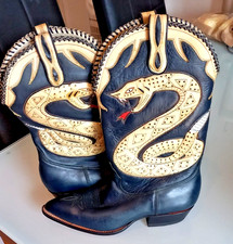 Cristobal Romero Vintage Cowboy Boots Handmade Snake Inlay Rare Mexican Western