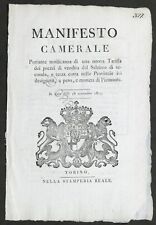 Regno di Sardegna - Manifesto Camerale - Tariffa prezzi del Salnitro - 1817