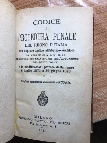 Codice procedura penale 1881 - procedura,
