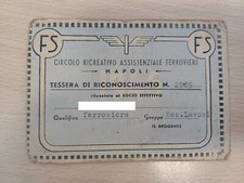 TESSERA CIRCOLO RICREATIVO FERROVIERI NAPOLI ANNI 40