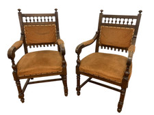 2 antiche poltrone della fine dell'800 in noce braccioli a ricciolo Piemontesi