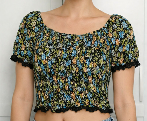 Shirt nero fiorellini - t, a