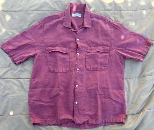 Zara camicia uomo rosa lino - camicia,