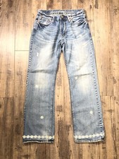 Jeans hippy upcycled American Eagle Daisy con tasche posteriori artistiche graffiti taglia 29/32